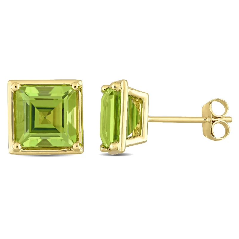 Vintage Stud Earrings with Patina -Miadora 14k Yellow Gold Peridot Square Stud Earrings