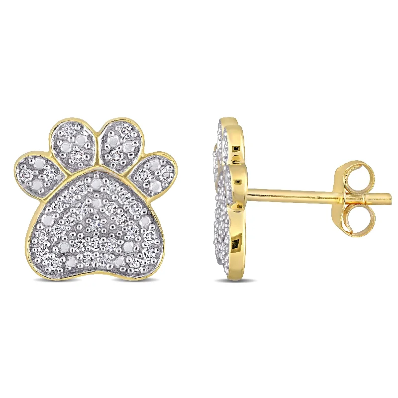 Stud Earrings with Vine Designs -Miadora 10k Yellow Gold 1/5ct TDW Diamond Dog Paw Clustered Stud Earrings