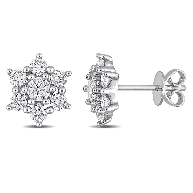 Bohemian Stud Earrings with Tassels -Miadora 1ct TDW Diamond Floral Clustered Stud Earrings in 14k White Gold