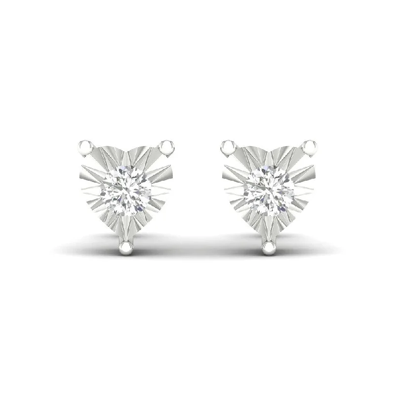 Stud Earrings with Rhinestones -De Couer 10k White Gold 1/10ct TDW Diamond Heart Stud Earrings