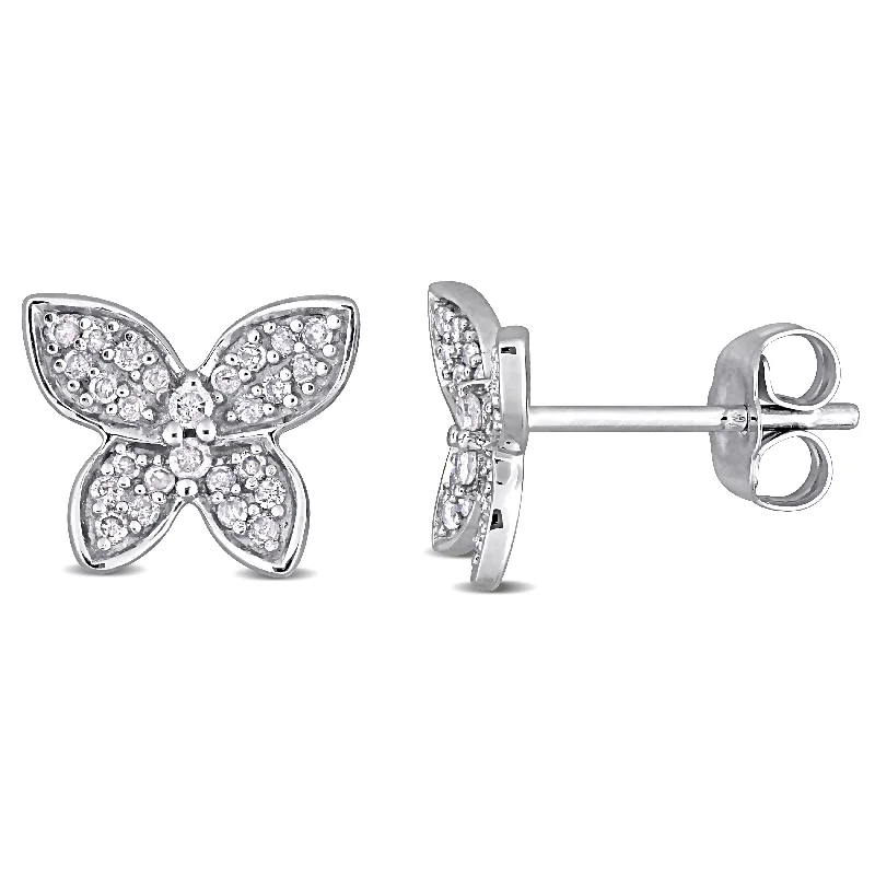 Stud Earrings with Keyhole Designs -Miadora 10k White Gold 1/5ct TDW Diamond Clustered Butterfly Stud Earrings