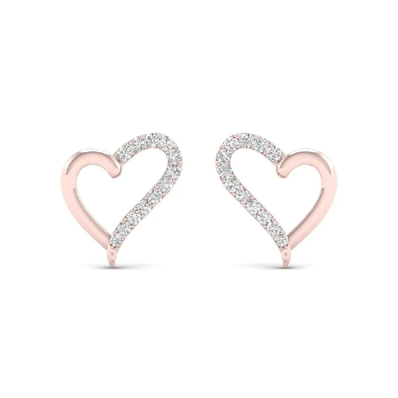 Stud Earrings with Floral Motifs -De Couer 10k Rose Gold 1/10ct TDW Diamond Heart Stud Earrings