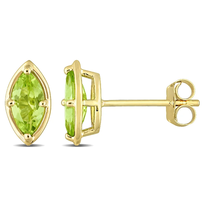 Stud Earrings with Polished Shine -Miadora 14k Yellow Gold Peridot Marquise Stud Earrings