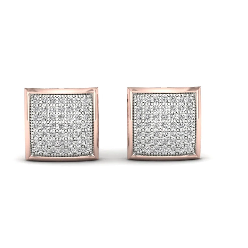 Stud Earrings with Gemstones and Beads -10k Rose Gold 1/3ct TDW Diamond Cluster Stud Earrings - Pink