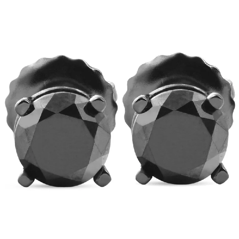 Stud Earrings with Debossed Designs -Pompeii3 14k Black Gold 1ct TDW Black Diamond Round Stud Earrings