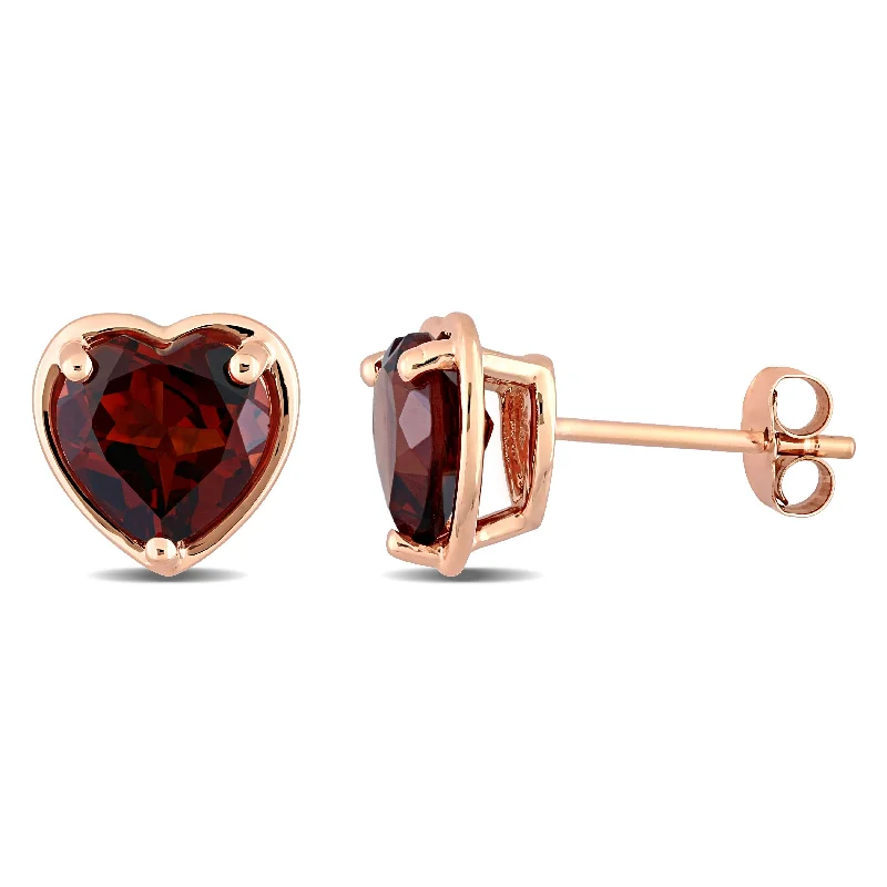 Round Stud Earrings for Classic -Miadora 14k Rose Gold Garnet Heart Stud Earrings