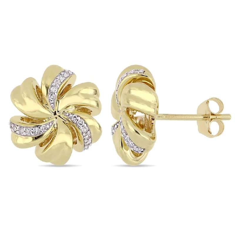 Stud Earrings with Wave Designs -Miadora 10k Yellow Gold 1/10ct TDW Diamond Floral Swirl Stud Earrings