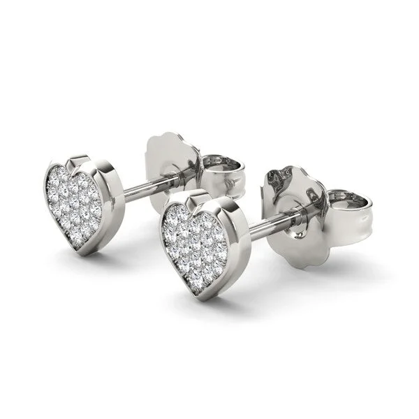 Bohemian Stud Earrings with Tassels -De Couer 10k White Gold 1/10ct Diamond Heart Shape Stud Earrings