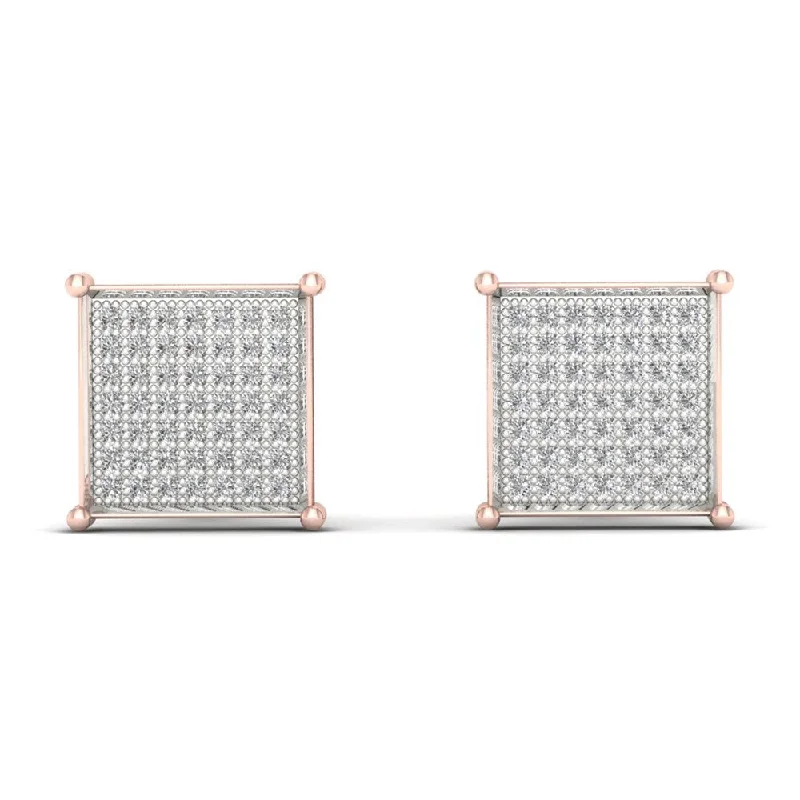 Stud Earrings for Beach Outfit -1/3ct TDW Diamond Cluster Stud Earrings in 10K Rose Gold - Pink