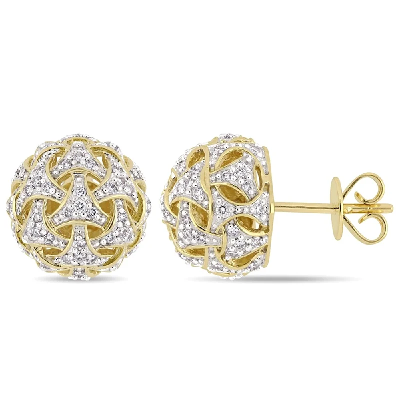 Leverback Stud Earrings for Comfort -Miadora Signature Collection 14k Yellow Gold 1/2ct TDW Diamond Cluster Ball Stud Earrings