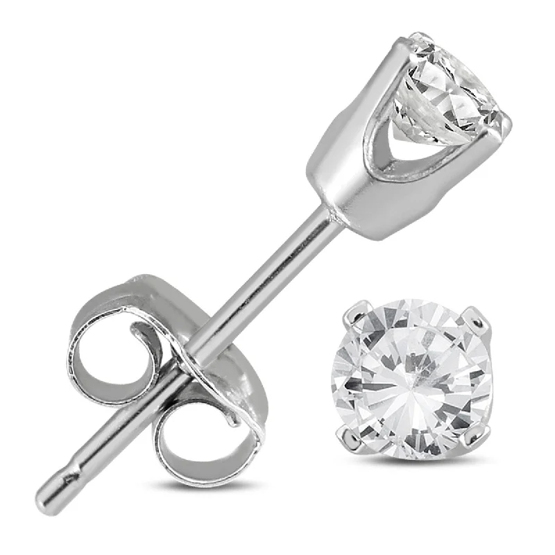 Ethnic Stud Earrings with Tribal Design -Marquee 1/2 Carat TW Diamond Solitaire Stud Earrings in 14K White Gold