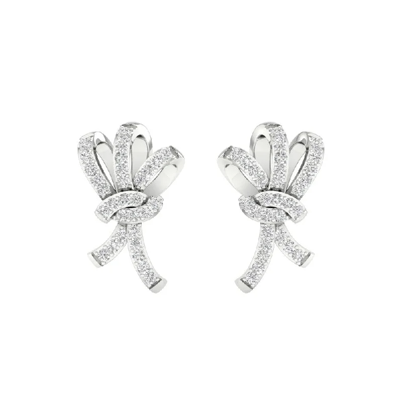 Stud Earrings for Gym Workout -1/5ct TDW Diamond Knot Stud Earrings in 10k Gold by De Couer