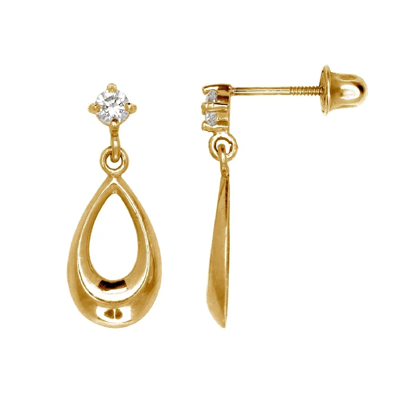 Celtic Stud Earrings with Knotwork -Curata 14k Gold Round Cubic Zirconia Hanging Teardrop Screw Back Stud Earrings