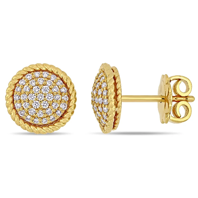 Stud Earrings with Symbolic Elements -Miadora 14k Yellow Gold 1/3ct TDW Diamond Circular Clustered Halo Stud Earrings - 9.6 mm x 9.6 mm x 3.5 mm