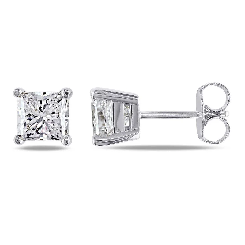 Oval Stud Earrings for Grace -Miadora Signature Collection 14k Gold 2ct TDW Princess-cut Diamond Stud Earrings