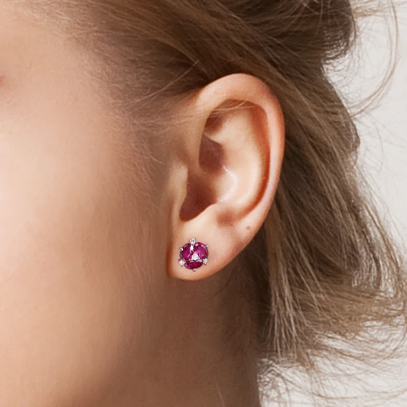 Indian Stud Earrings with Intricacy -Miadora Oval-cut Rhodolite and 1/5ct TDW Diamond Floral Stud Earrings 14k Rose Gold