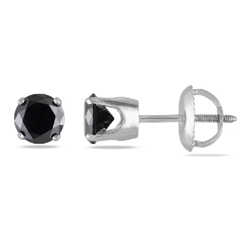 Stud Earrings with Hammered Finish -Miadora 14k White Gold 1ct TDW Black Diamond Stud Earrings