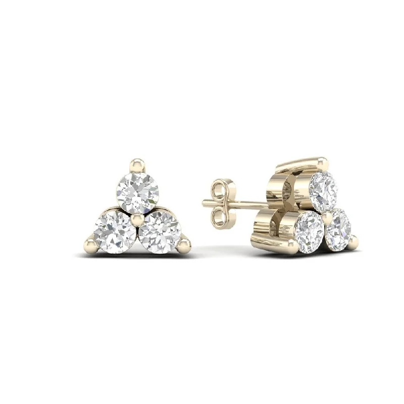 Push Back Stud Earrings for Convenience -De Couer 10k Yellow Gold 1/2ct TDW Diamond Three Stone Stud Earrings