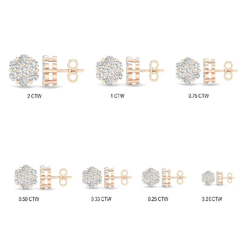 Heavy Duty Stud Earrings for Durability -1/5ct-2ct TDW Diamond Cluster Stud Earrings in 10k Gold by De Couer