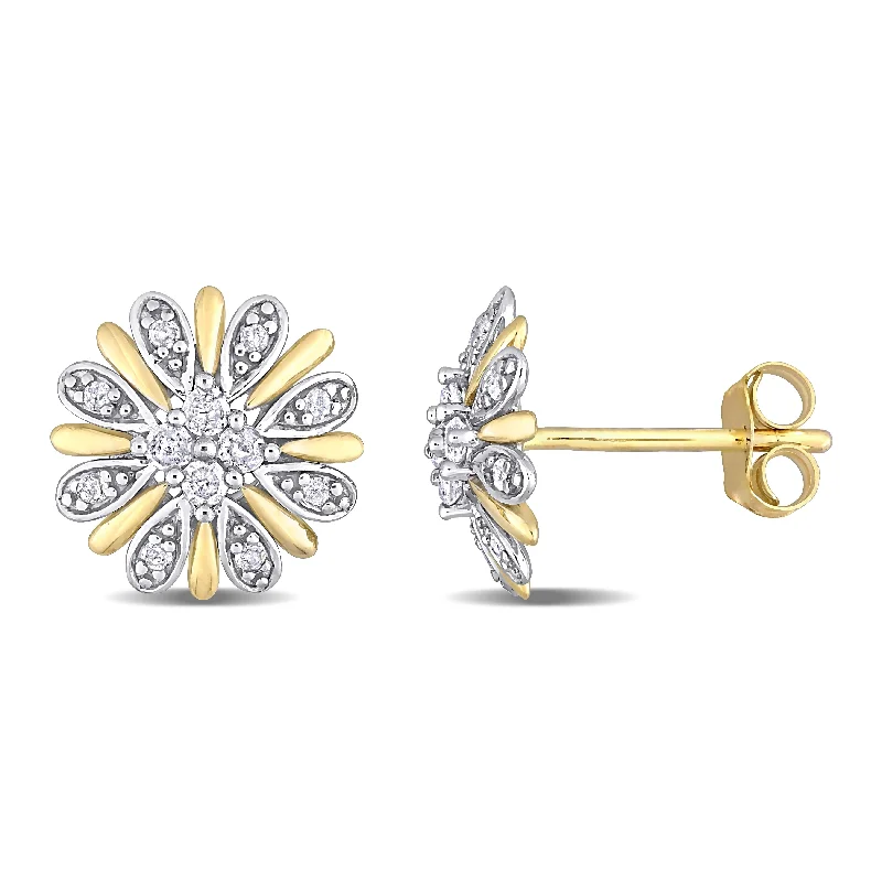 Multi Stud Earrings with Chains -Miadora 10k 2-Tone White and Yellow Gold 1/4ct TDW Diamond Floral Stud Earrings