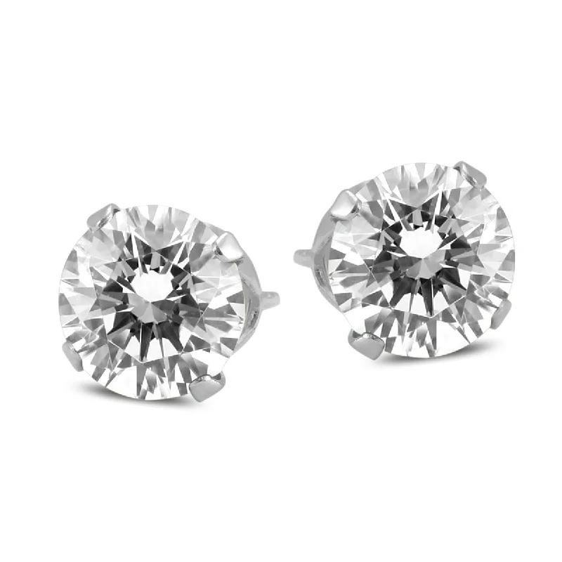 Maximalist Stud Earrings for Bling -Marquee 1 Carat TW Round Solitaire Diamond Stud Earrings in 14K White Gold