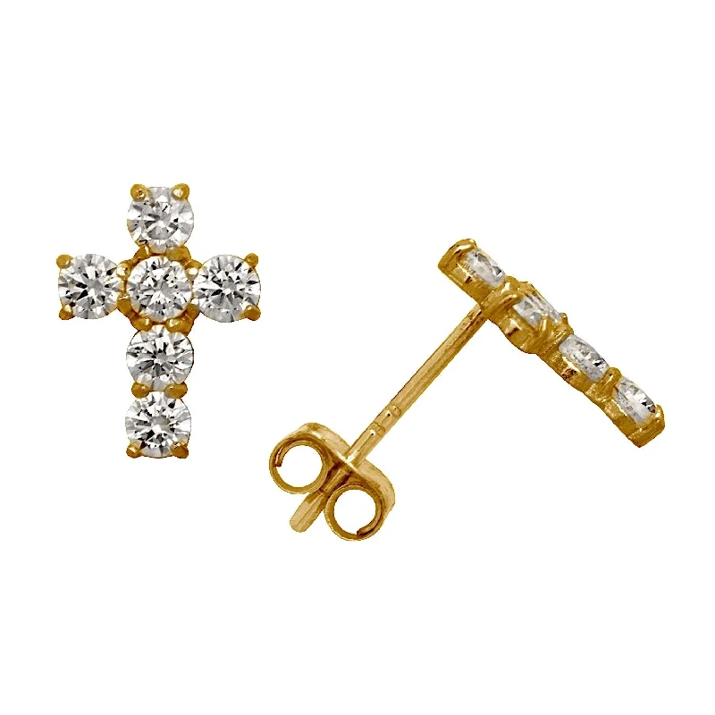 Stud Earrings for Casual Outfit -Curata 14k Gold Small Round Cubic Zirconia Cross Post Stud Earrings