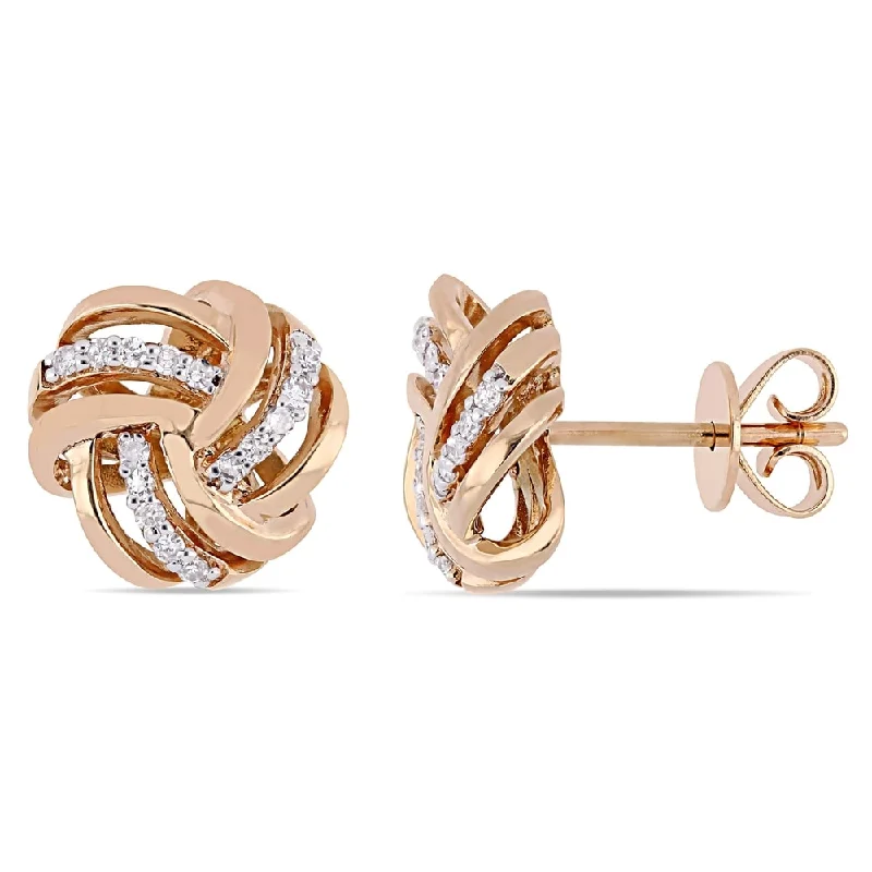 Stud Earrings with Enamel -Miadora 14k Rose Gold 1/6ct TDW Diamond Interlaced Swirl Knot Stud Earrings