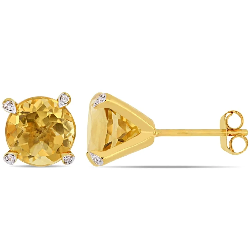 Crystal Stud Earrings for Sparkle -Miadora 10k Yellow Gold 3 5/8ct TGW Citrine and Diamond Accent Solitaire Martini-Stud Earrings