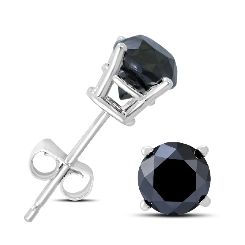 Gothic Stud Earrings with Dark Tone -Marquee 3/4 Carat TW Round Black Diamond Solitaire Stud Earrings in 10K White Gold