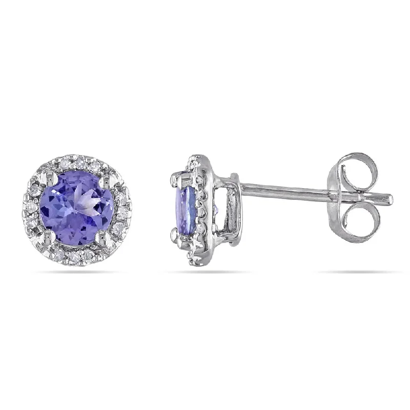 Gothic Stud Earrings with Dark Tone -Miadora 10k White Gold Tanzanite and Diamond Accent Round Stud Earrings