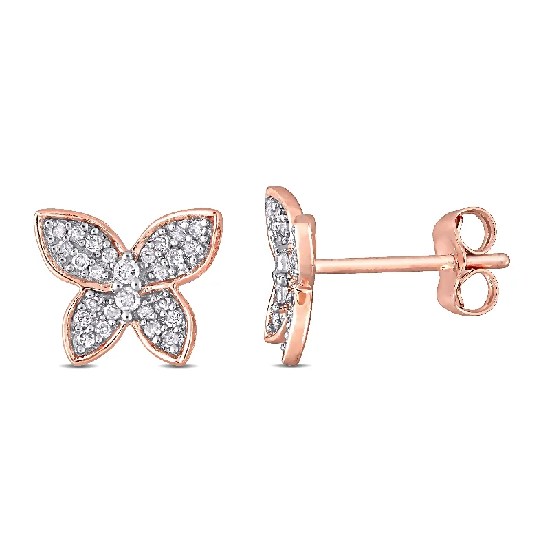 Gold Stud Earrings for Women -Miadora 10k Rose Gold 1/5ct TDW Diamond Butterfly Clustered Stud Earrings