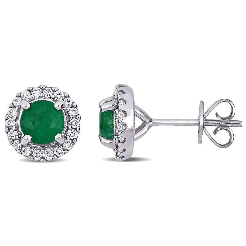 Round Stud Earrings for Classic -Miadora 14k White Gold Emerald and 1/3ct TDW Diamond Halo Stud Earrings - 9mm x 9mm x 6mm