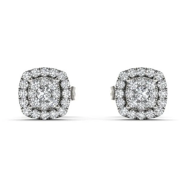 Stud Earrings for Engagement Party -De Couer 10k White Gold 1/4ct Diamond Halo Stud Earrings