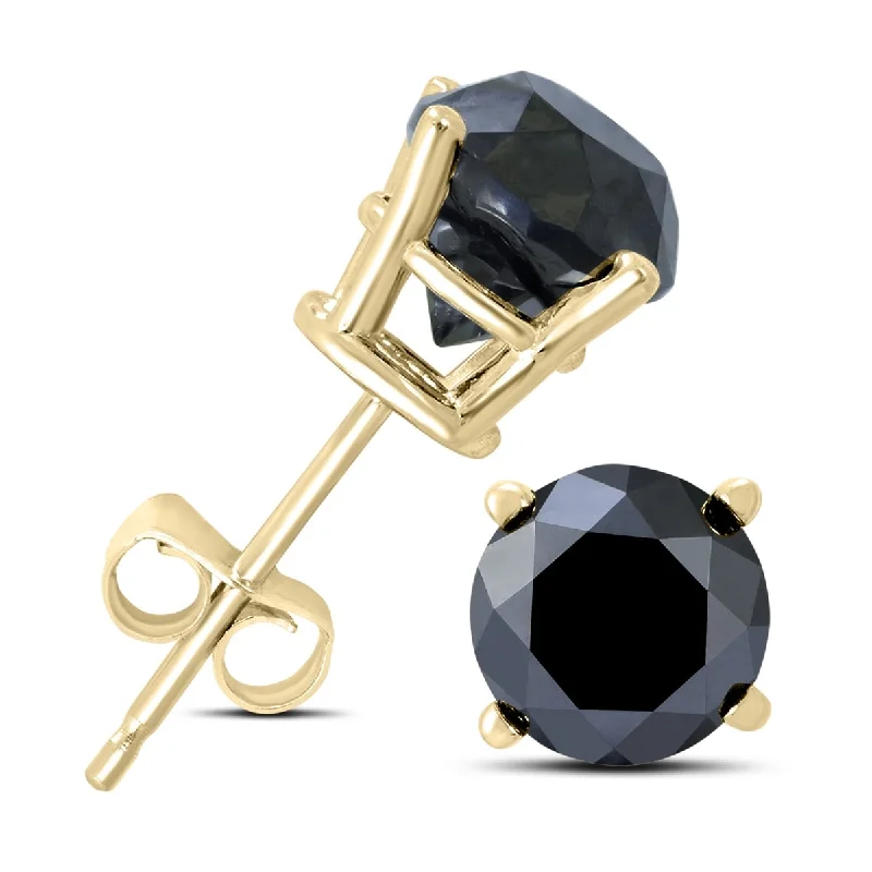 Gemstone Stud Earrings for Color -Marquee 2 Carat TW Round Black Diamond Solitaire Stud Earrings in 10K Yellow Gold