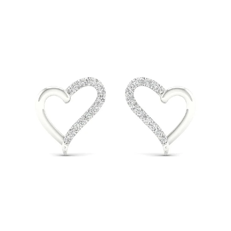 Punk Stud Earrings with Spikes -De Couer 10k White Gold 1/10ct TDW Diamond Heart Stud Earrings