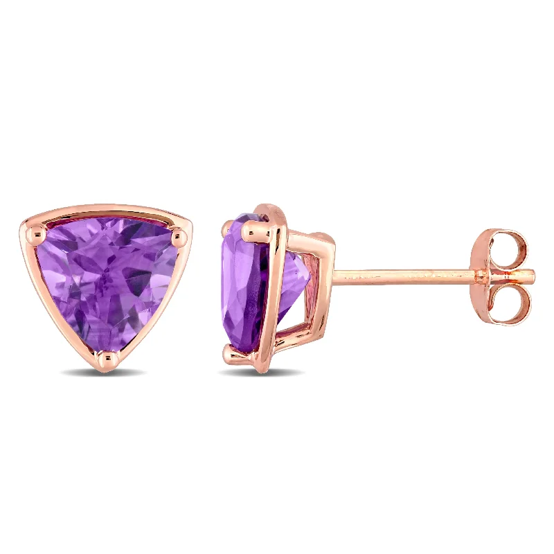 Double Stud Earrings for Impact -Miadora 14k Rose Gold Amethyst Trilliant Stud Earrings