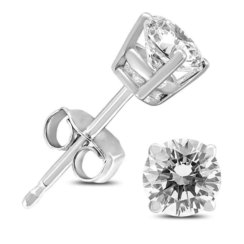 Stud Earrings with Knot Designs -Marquee Almost 3/4 Carat TW Round Diamond Solitaire Stud Earrings in 14K White Gold