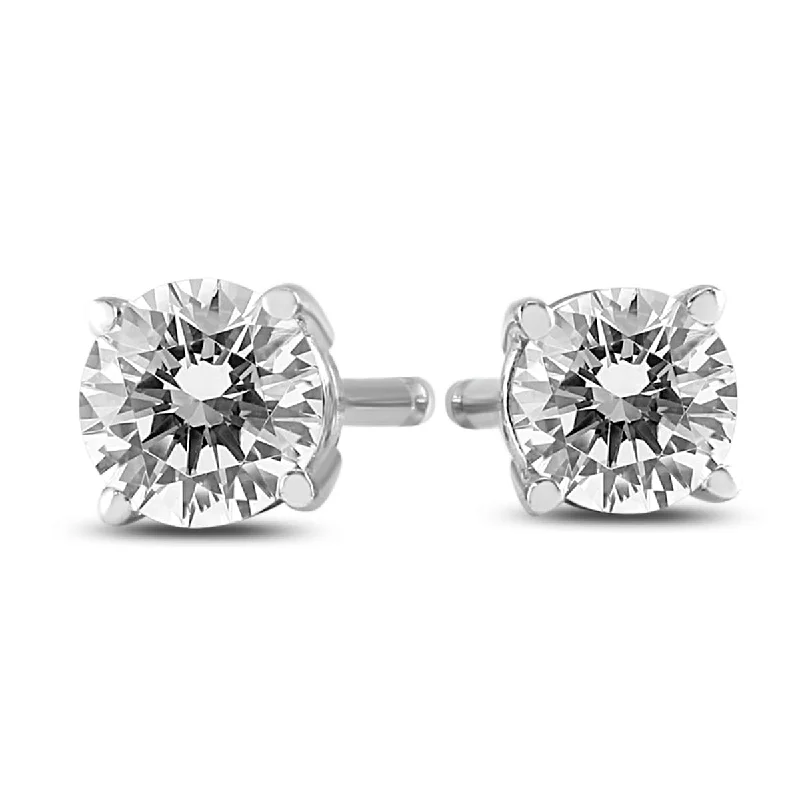 Silver Stud Earrings for Men -Marquee 1/3 Carat TW Round Diamond Solitaire Stud Earrings In 14k White Gold