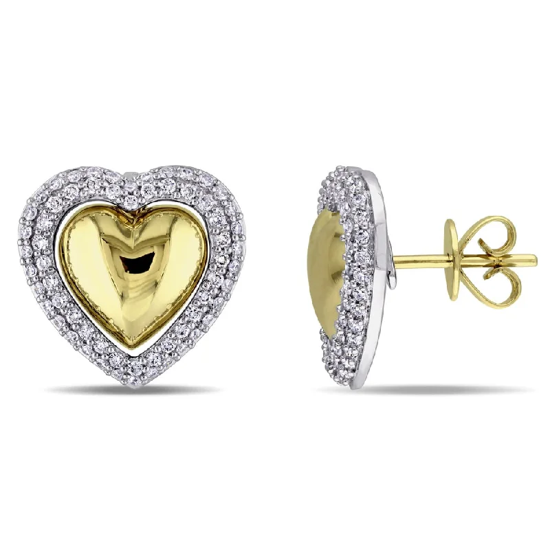 Stud Earrings for Evening Gown -Miadora 2-Tone 14k White and Yellow Gold 1/2ct TDW Diamond Heart-Shaped Halo Stud Earrings