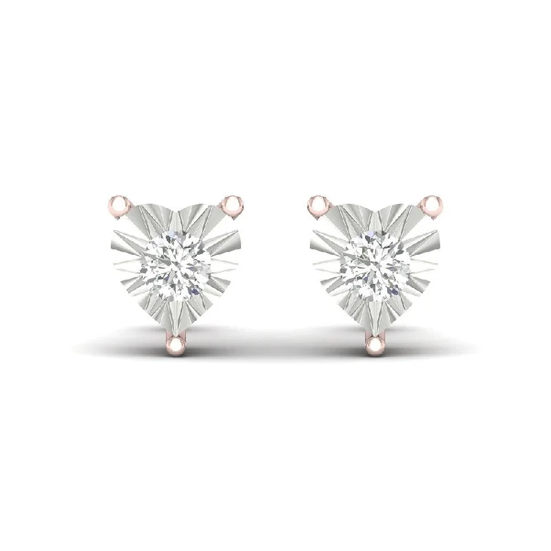 Stud Earrings with Etching -De Couer 10k Rose Gold 1/10ct TDW Diamond Heart Stud Earrings