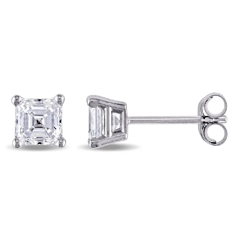 Stud Earrings with Pearls and Diamonds -Miadora Signature Collection 7/8ct TDW Asscher-Cut Diamond Solitaire Stud Earrings in 14k White Gold