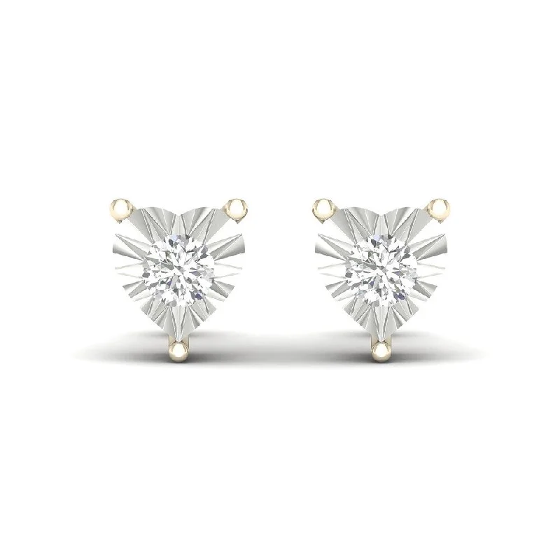 Triangular Stud Earrings for Edge -De Couer 10k Yellow Gold 1/10ct TDW Diamond Heart Stud Earrings