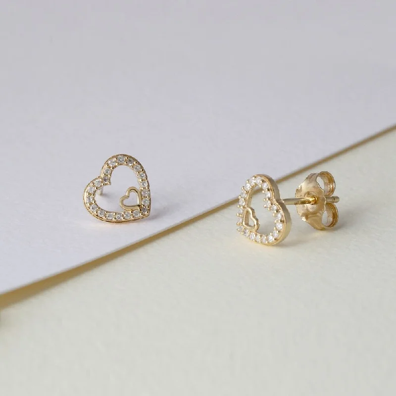 Stud Earrings with Symbolic Elements -De Couer 10k Yellow Gold 1/8ct TDW Diamond Heart Stud Earrings