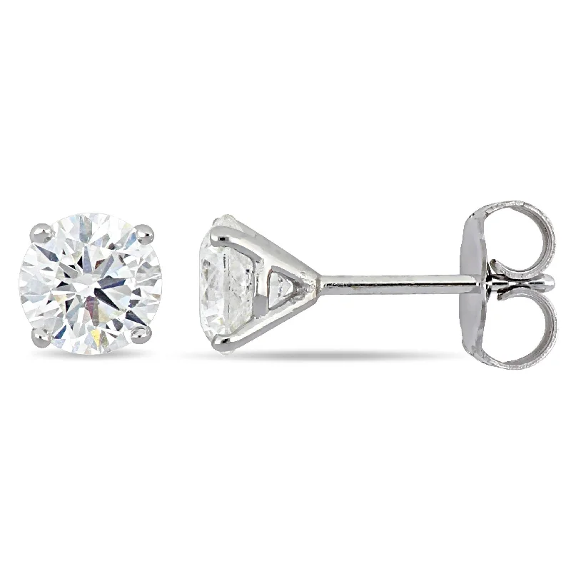 Stud Earrings with Rhinestones -Miadora 1 2/5ct TDW Certified Diamond Solitaire Stud Earrings in 14k White Gold