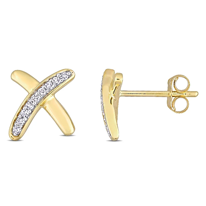 Stud Earrings with Wave Designs -Miadora 10k Yellow Gold 1/10ct TDW Diamond 'X' Stud Earrings