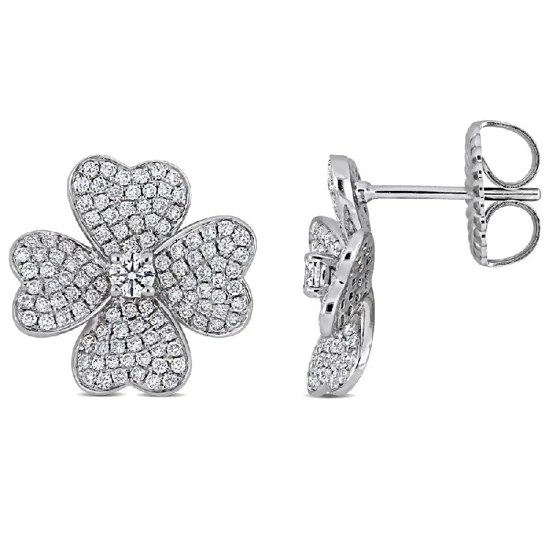 Stud Earrings with Keyhole Designs -Miadora 14k White Gold 1 1/8ct TDW Diamond Floral Clustered Heart Stud Earrings