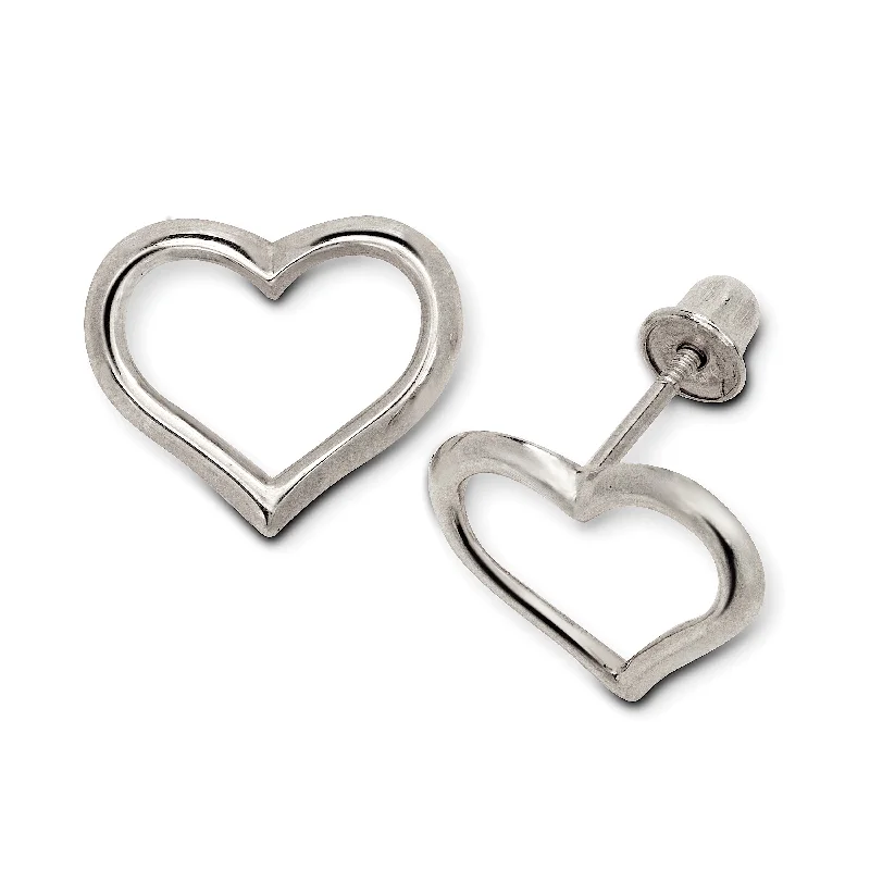 Stud Earrings for Office Wear -Curata 14K Gold Polished Open Heart Screw Back Stud Earrings