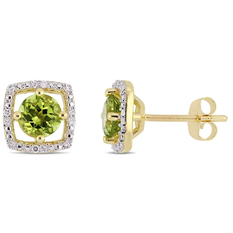 Large Stud Earrings for Statement -Miadora 10k Yellow Gold Peridot and Diamond Accent Floating Square Halo Stud Earrings