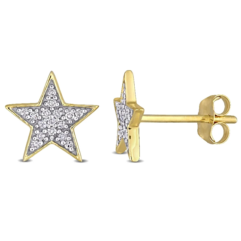 Clip On Stud Earrings for Non Pierced -Miadora 10k Yellow Gold 1/10ct TDW Diamond Clustered Star Stud Earrings