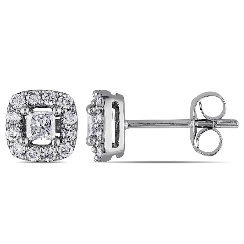 Diamond Stud Earrings for Luxury -Miadora 10k White Gold 1/2ct TDW Princess-cut Diamond Halo Stud Earrings - White G-H